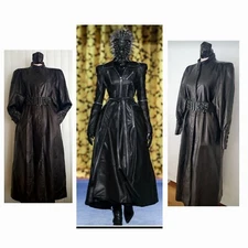 Vintage long leather coat FABULOUS Shelf Shoulder Pads Alexander Mcqueen Look