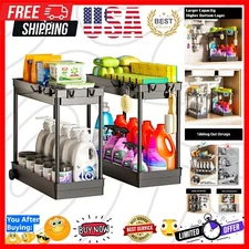 Durable Black 2 Tier Under Sink Organizer: Effortless Bathroom & Kitchen Storage