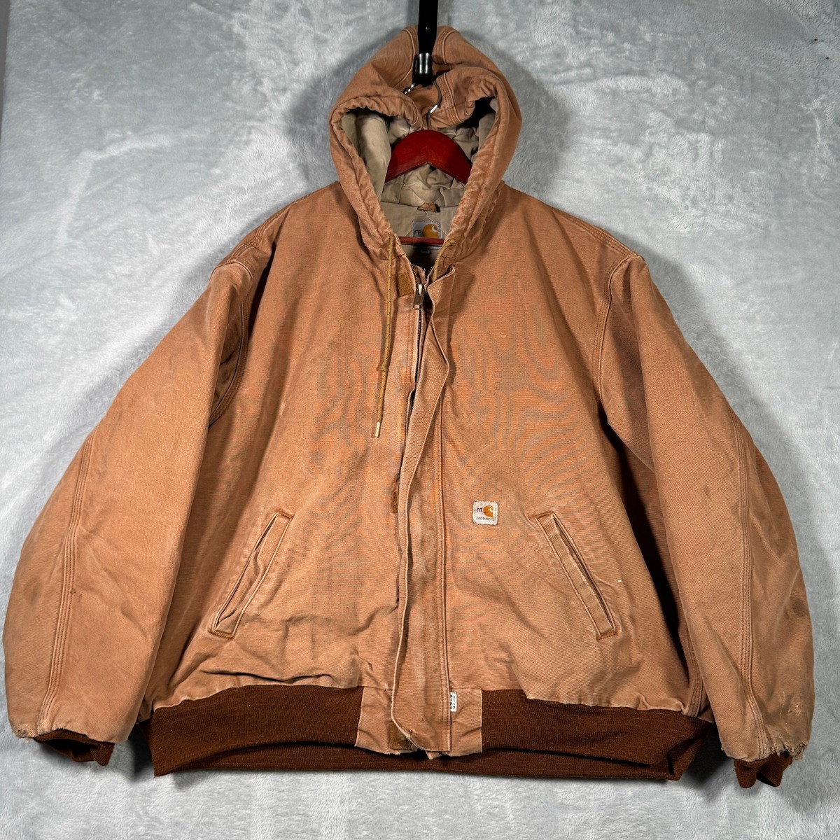 Carhartt FR Jacket Mens 2XL Brown USA Thrashed Distressed Quilt