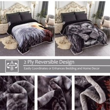 2 Ply Reversible Korean Mink Fleece Blanket Heavy Lion Blankets 10lbs Queen Size