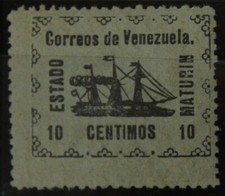 Timbre oblitéré Vénézuela N°93 10 c noir/bleu émis par révolutionnaires 1903 BAR