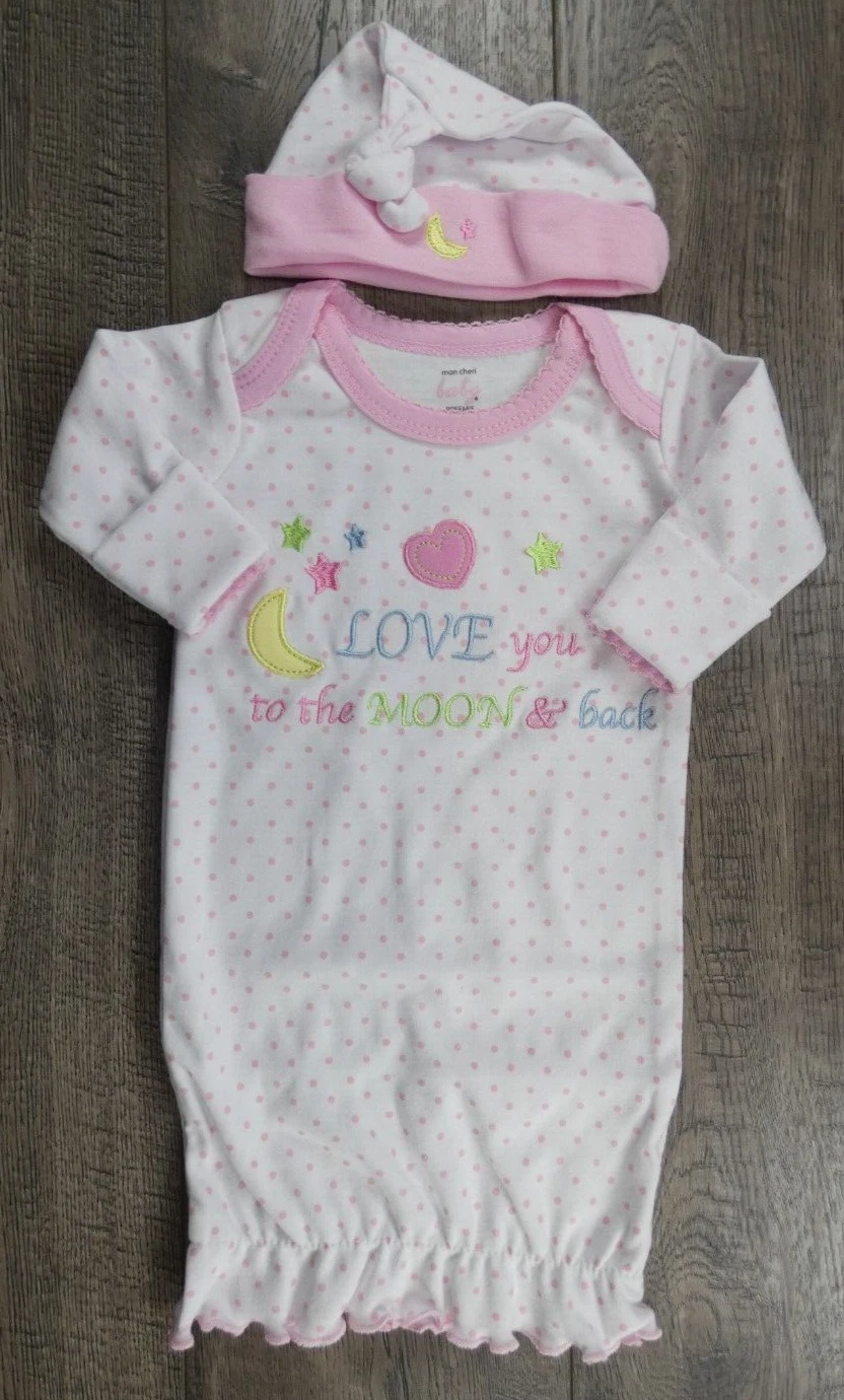 Baby Girl Clothes Nwot Mon Cheri Preemie 2pc Pink To The Moon & Back Gown & hat