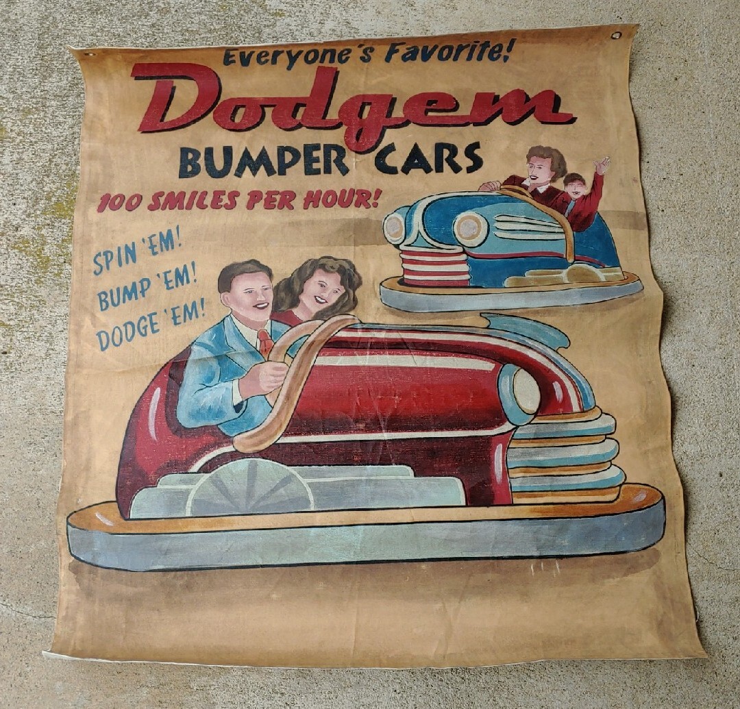 Vintage Carnival Poster Dodgem Bumper Cars Handpainted | eBay