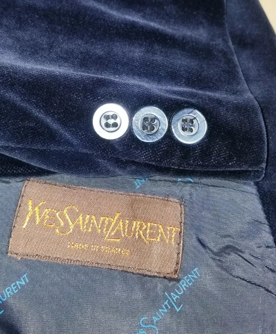 Giacca cappotto sportivo blazer velluto blu vintage 38R Yves Saint Laurent Francia