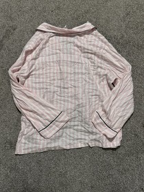 Victoria's Secret Pink & White Striped Satin Button-Front Pajama Top M