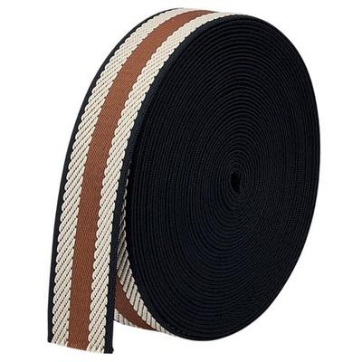 10 Yards White Camel Stripe Jacquard Webbing 1-1/2 inch Polyester Nylon Webbi...