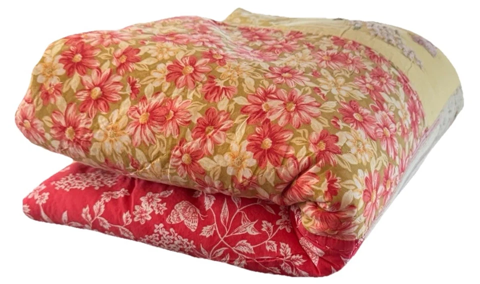 Edredón de retazos hecho a mano rosa verde floral 95x87 gran regalo de Navidad ropa de cama Foto 4 de 4