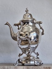 Vintage Silver on Copper Teapot with Tilting Stand Ornate Tea Kettle 