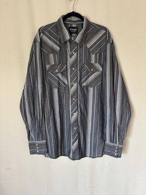 Wrangler Western Shirt Striped XXL Mens Pear Snap Gray Lightweight Button Up