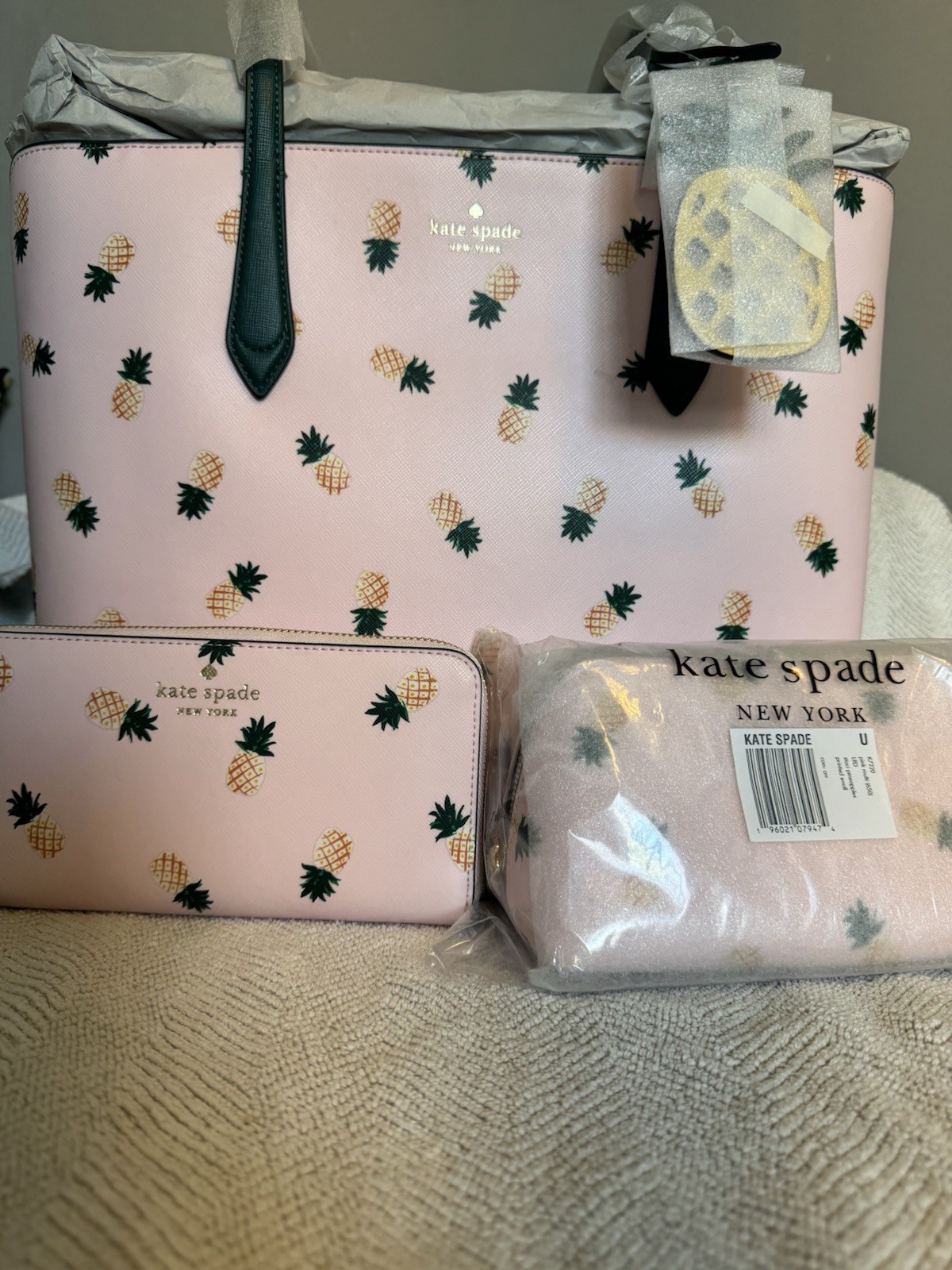 Kate Spade(Pineapple Print) Handbag, Makeup Case, And Billfold
