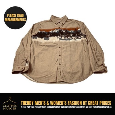 Wolf Pack Croft Barrow Shirt Mens Large Tan Mountains Howling Thick 100% Cotton