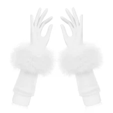 Faux Fur Short Wrist Cuffs Winter Fluffy Furry Wristbands Arm Warmer White