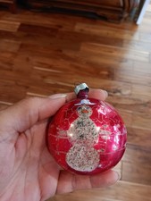 VTG Mercury Glass Mica Stenciled Santa Christmas Ornament Stamped Made In USA