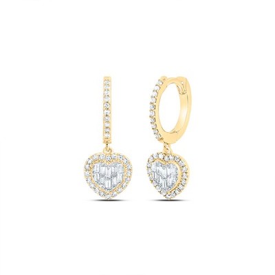 0,36 ctw natürliche Diamant Baguette Herz Ohrhänger 14kt Gelbgold