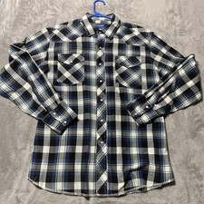 Wrangler Blue Pearl Snap Long Sleeve Shirt Size Large Western Cowboy