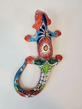 Talavera Mexican Art Pottery Ceramic Iguana Lizard Gecko 12" Orange Red