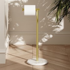 Gold Toilet Paper Holder Stand Tissue Roll Holder with Modern Marble Base