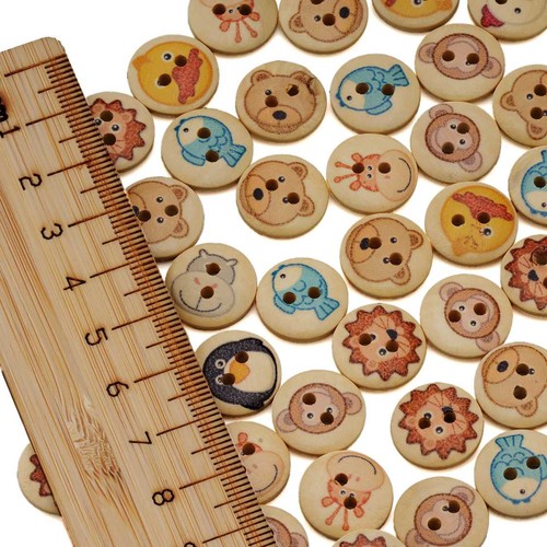 50PCS Animal Print Wood Buttons, 2-Hole for DIY Sewing Crafts Scrapbooking 15mm - Picture 5 of 5