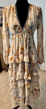NWT Forever 21 Beige Flowered Layered Cut-Out Dress Size Small
