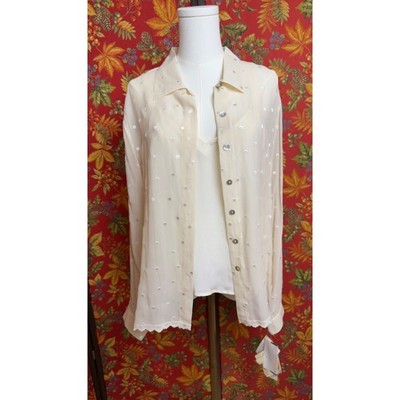 TESS 100% Silk Twin Set French Vanilla Polka Dot Lace Blouse Camisole XL NWT