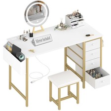 47" Peinadoras Para Cuartos Con Espejo Luces y Silla Tocador De Maquillaje Mujer