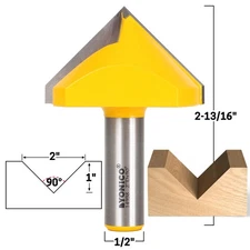 1" Height x 90° V Groove Router Bit - 1/2" Shank - Yonico 14998