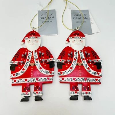 Set x 2 Nordic Santa Christmas Tree Tin Decorations by Gisela Graham