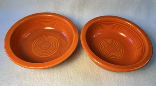 Two Vintage HLC FiestaWare Red/Orange 5 1/2" Round Fruit, Cereal Fiesta Bowls