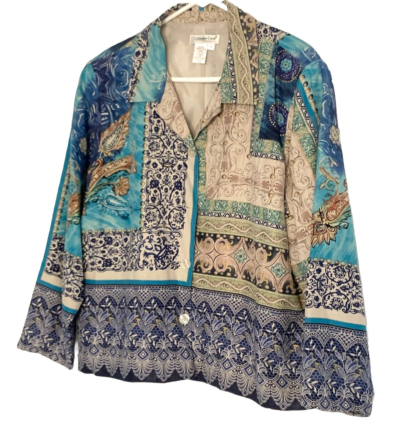 Coldwater Creek Multicolor Patchwork Blazer SILK … - image 2