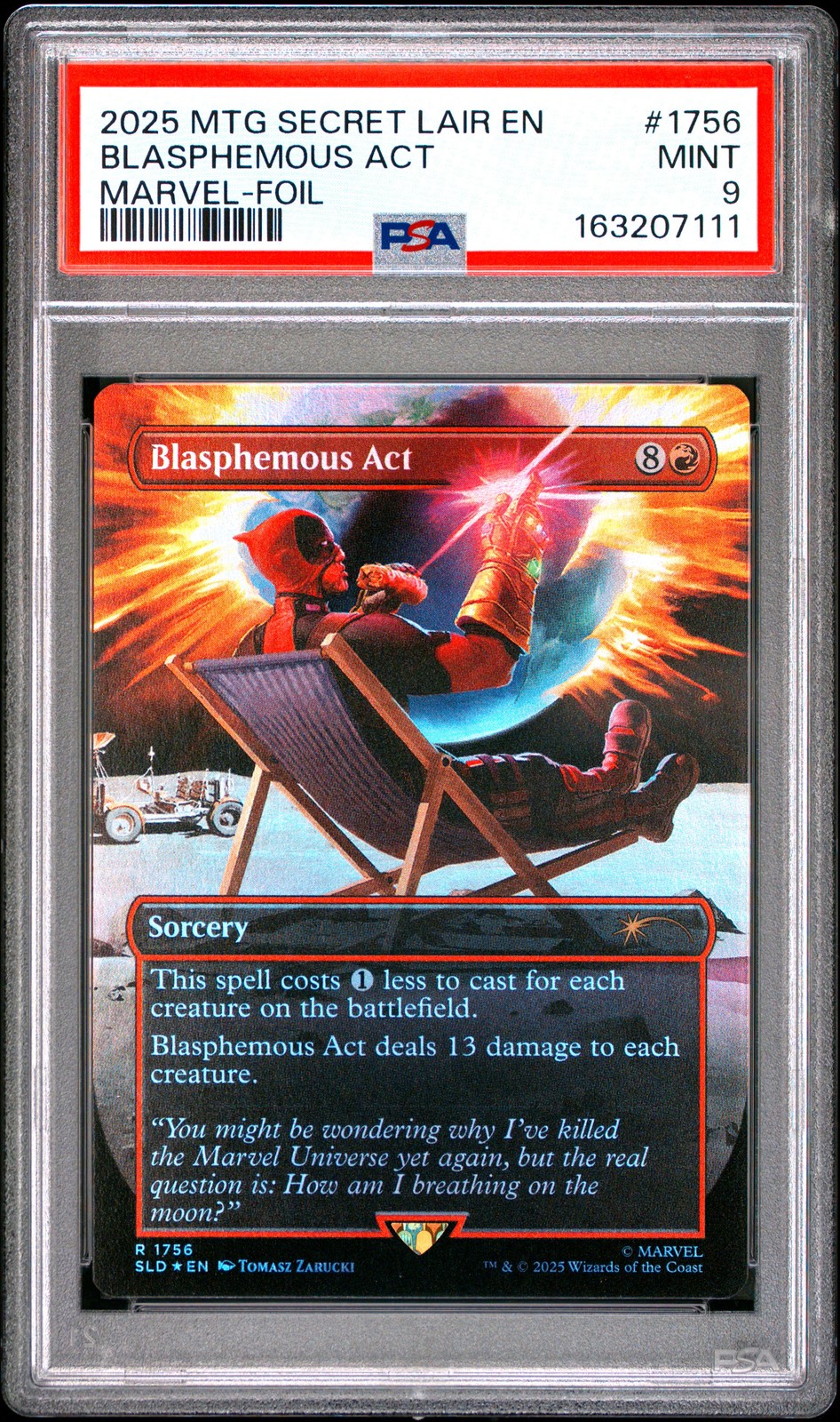 2025 MTG SECRET LAIR DROP MARVEL'S DEADPOOL-FOIL #1756 BLASPHEMOUS ACT PSA 9