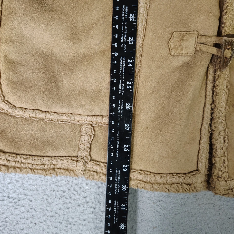 L.L.Bean Jacket Womens Large Beige Faux Suede Sherpa Lined Hooded Outdoor Toggle - Image 3 of 4