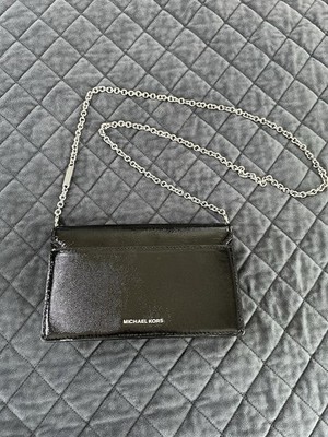 Michael Kors Crossbody Purse Bag Envelope Chain Patent Leather Glossy Black