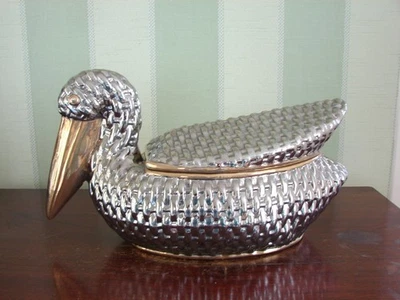 GRAND PELICAN EN CERAMIQUE ARGENTEE CERALENE 32 CM - Photo 1/4