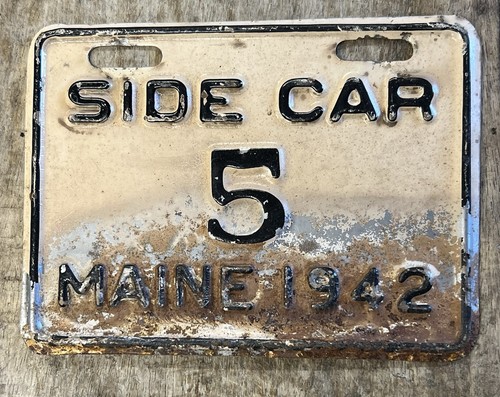 🔥RARE Vintage 1942 Maine Motorcycle SIDE CAR License Plate #5 Single Digit