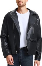 Men's Faux Leather Bomber Jacket Motorcycle Lapel Slim Fit Biker Coat