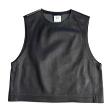 Top cuadrado recortado sin mangas de cuero azul marino OAMC Over All Master Cloth XL