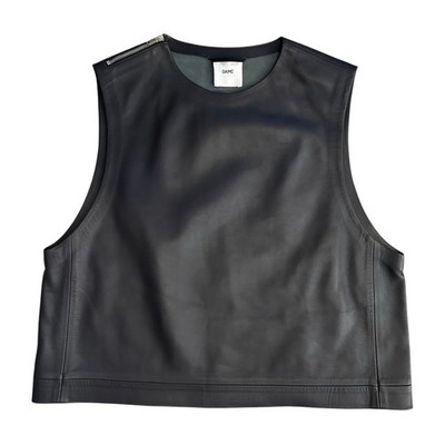 OAMC Over All Master Cloth Leather Navy Blue Sleeveless Cropped Top Boxy Fit XL