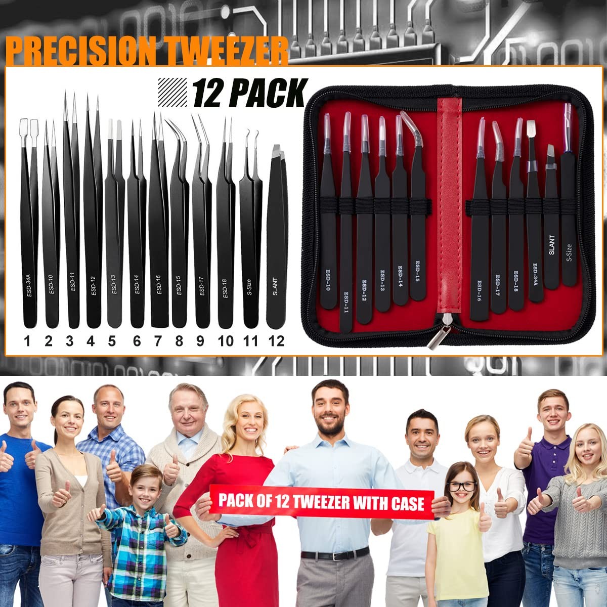 Antonki 12 Pack Precision Tweezers Set for Craft, Soldering, Jewelry, Facial ...