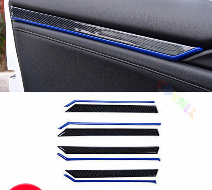 For Honda Civic 10th 2016-2021 Blue + Carbon Fiber Inner Door Strip Panel Decor