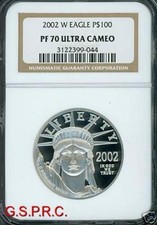 2002-W $100 PLATINUM EAGLE STATUE LIBERTY 1 Oz. NGC PF70 PROOF PR70 Older Holder 3560.00 per troy oz