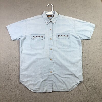 vintage faded glory western  Shirt women's S light blue embroidery