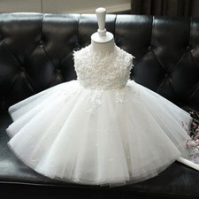 Girl Dress Children Party Princess Lace Tulle White Ball Gown Birthday Dress