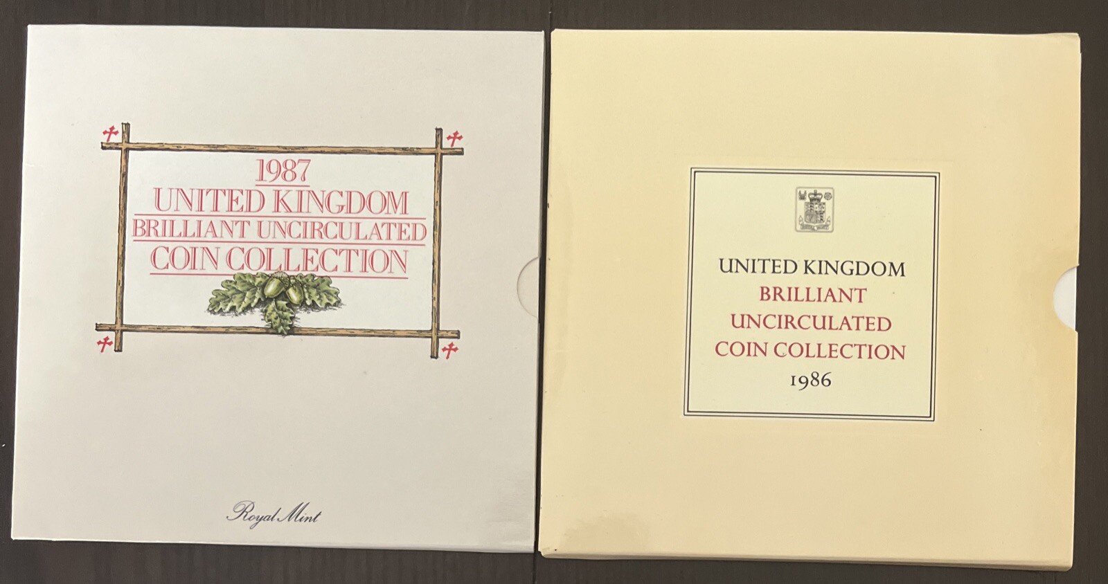 1986 1987 UNITED KINGDOM BRILLIANT UNCIRCULATED 8 COIN COLLECTION. 2 Sets