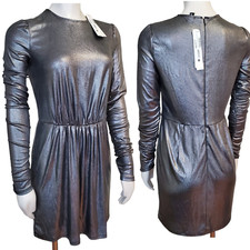 Aqua Dress XS Silver Liquid Metallic ruched Party Cocktail Bloomingdales NEW NWT