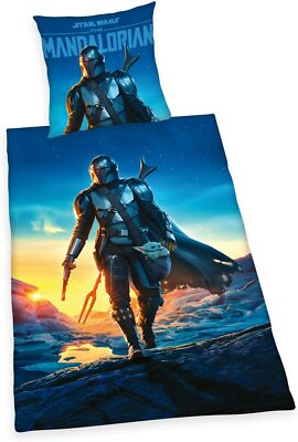 Star Wars Mandalorian Bettwäsche glatt Din Djarin Grogu Luke Yoda 135 x 200 cm