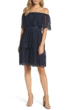 ELIZA J LACE OFF THE SHOULDER NAVY FIT & FLARE DRESS sz 6