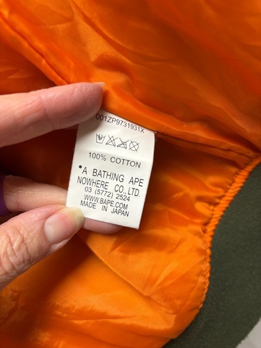 Vintage A Bathing Ape BAPE Varsity Bomber Jacket Green Orange Logo Japan Size S - Picture 19 of 24