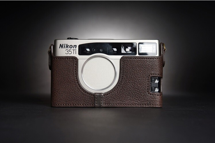 Real Leather Camera Half Case Protective Pouch + Hand Strap for