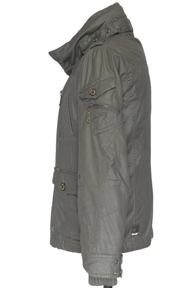 Khujo Herren Anorak Jacke Acetat M grau oliv leicht gefüttert Kapuze beschichtet - Bild 4 von 4