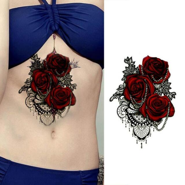 Frauen 3D Große Rosenblume Vorübergehende Tattoo Körperkunst O1A1 T J5C5